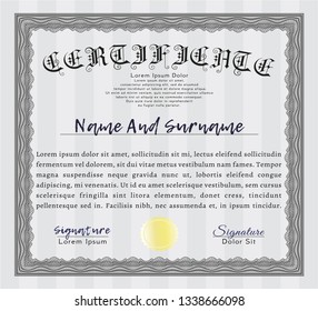 Grey Sample certificate or diploma. With complex background. Nice design. Customizable, Easy to edit and change colors. 