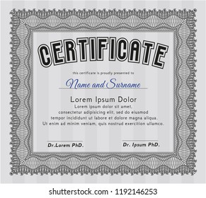 Grey Sample certificate or diploma. Cordial design. Complex background. Vector illustration. 