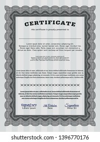 Grey Sample certificate or diploma. Customizable, Easy to edit and change colors. With complex linear background. Money Pattern. 