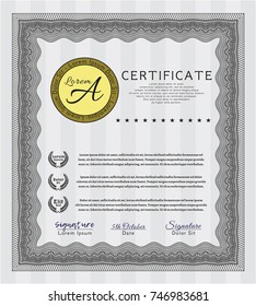Grey Sample certificate or diploma. Customizable, Easy to edit and change colors. With background. Money Pattern design. 