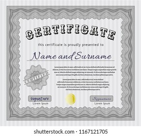 Grey Sample certificate or diploma. Detailed. With complex linear background. Money style design. 