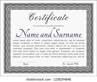 Grey Sample certificate or diploma. Detailed. With guilloche pattern. Superior design. 