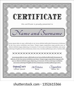 Grey Sample certificate or diploma. Detailed. Complex background. Good design. 