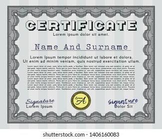 Grey Sample certificate or diploma. Detailed. With quality background. Nice design. 