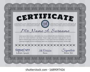 Grey Sample certificate or diploma. Detailed. With complex linear background. Nice design. 