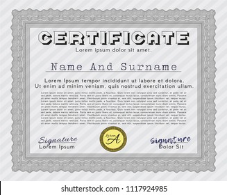 Grey Sample certificate or diploma. Easy to print. Detailed. Artistry design. 