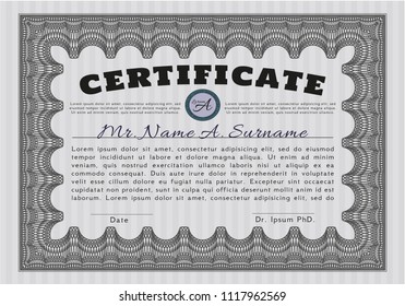 Grey Sample certificate or diploma. Easy to print. Excellent design. Vector illustration. 