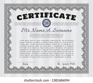 Grey Sample certificate or diploma. Easy to print. Elegant design. Detailed. 