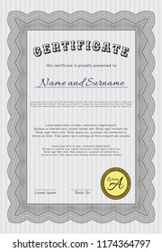 Grey Sample certificate or diploma. Elegant design. With guilloche pattern and background. Detailed. 