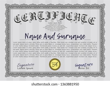 Grey Sample certificate or diploma. Elegant design. With guilloche pattern and background. Vector illustration. 