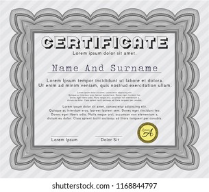 Grey Sample certificate or diploma. Excellent design. With complex background. Vector illustration. 