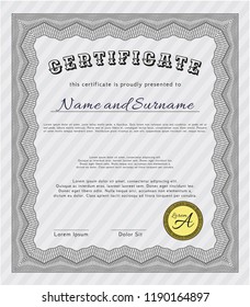 Grey Sample certificate or diploma. Excellent design. With quality background. Customizable, Easy to edit and change colors. 