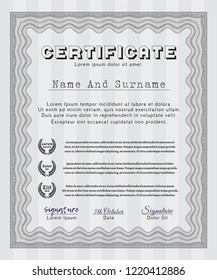 Grey Sample certificate or diploma. Excellent design. Detailed. With complex background. 