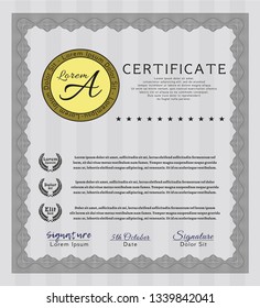 Grey Sample certificate or diploma. Excellent design. Detailed. With guilloche pattern and background. 