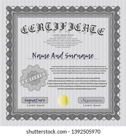 Grey Sample certificate or diploma. Excellent design. Detailed. With linear background. 