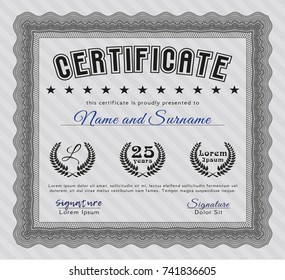 Grey Sample certificate or diploma. Excellent design. Vector illustration. Easy to print. 