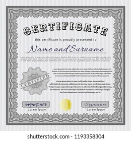 Grey Sample certificate or diploma. Good design. With great quality guilloche pattern. Customizable, Easy to edit and change colors. 