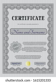 Grey Sample certificate or diploma. Good design. Vector illustration. With guilloche pattern and background. 