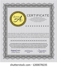 Grey Sample certificate or diploma. With great quality guilloche pattern. Vector illustration. Nice design. 