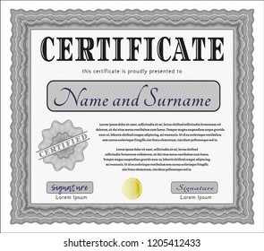 Grey Sample certificate or diploma. With great quality guilloche pattern. Perfect design. Detailed. 