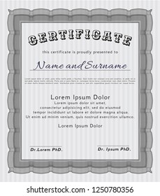 Grey Sample certificate or diploma. With great quality guilloche pattern. Vector illustration. Elegant design. 