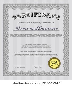 Grey Sample certificate or diploma. With guilloche pattern and background. Perfect design. Customizable, Easy to edit and change colors. 