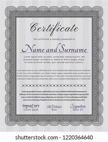 Grey Sample certificate or diploma. With guilloche pattern and background. Beauty design. Customizable, Easy to edit and change colors. 
