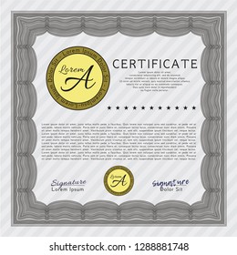 Grey Sample certificate or diploma. With guilloche pattern. Retro design. Vector illustration. 