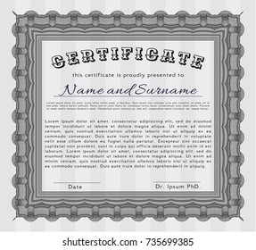 Grey Sample certificate or diploma. With guilloche pattern. Perfect design. Vector illustration. 