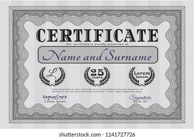 Grey Sample certificate or diploma. With linear background. Vector illustration. Money style design. 