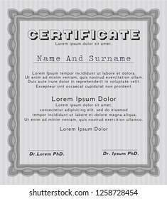 Grey Sample certificate or diploma. With linear background. Superior design. Detailed. 