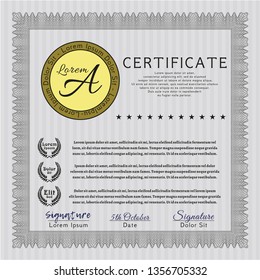 Grey Sample certificate or diploma. With linear background. Detailed. Excellent design. 