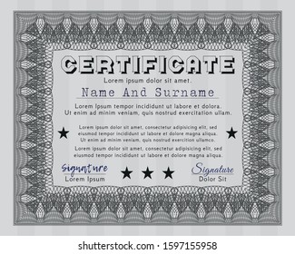 Grey Sample certificate or diploma. With linear background. Sophisticated design. Customizable, Easy to edit and change colors. 