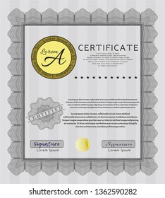 Grey Sample certificate or diploma. Modern design. With complex background. Customizable, Easy to edit and change colors. 