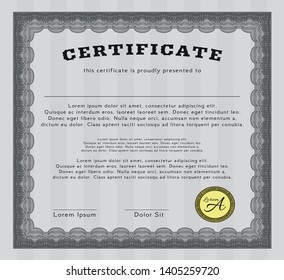 Grey Sample certificate or diploma. Money design. Detailed. With guilloche pattern and background. 