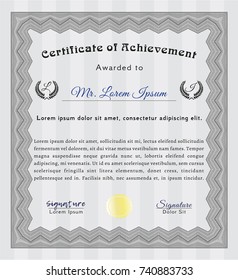 Grey Sample certificate or diploma. Money Pattern design. Customizable, Easy to edit and change colors. With linear background. 