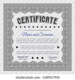 Grey Sample certificate or diploma. Nice design. With complex background. Vector illustration. 
