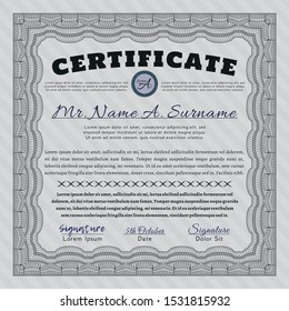 Grey Sample certificate or diploma. Nice design. With background. Vector illustration. 