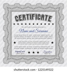Grey Sample certificate or diploma. Perfect design. With complex linear background. Customizable, Easy to edit and change colors. 