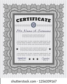 Grey Sample certificate or diploma. Perfect design. Vector illustration. With guilloche pattern and background. 