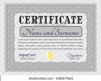 Grey Sample certificate or diploma. Retro design. Vector illustration. Easy to print. 