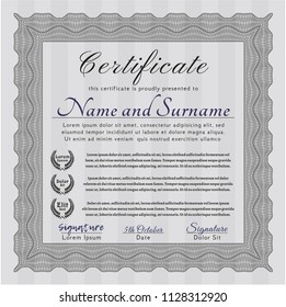 Grey Sample certificate or diploma. Sophisticated design. With guilloche pattern. Customizable, Easy to edit and change colors. 