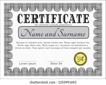 Grey Sample certificate or diploma. Sophisticated design. Vector illustration. Easy to print. 
