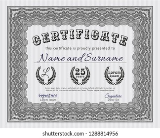 Grey Sample certificate or diploma. Sophisticated design. With complex background. Vector illustration. 
