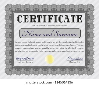 Grey Sample certificate or diploma. Superior design. Detailed. With background. 