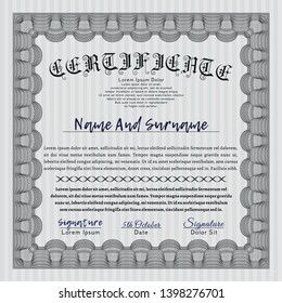 Grey Sample certificate or diploma. Superior design. Detailed. With complex linear background. 