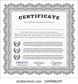 Grey Sample certificate or diploma. Superior design. Detailed. With complex background. 
