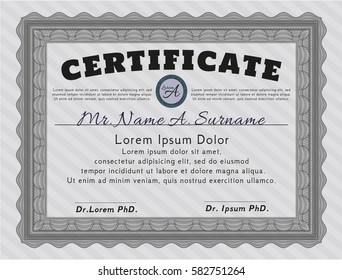 Grey Sample certificate or diploma. Superior design. Detailed. With complex background. 