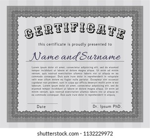 Grey Sample certificate or diploma. Vector illustration. Complex background. Modern design. 