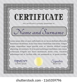 Grey Sample certificate or diploma. Vector illustration. Complex background. Retro design. 